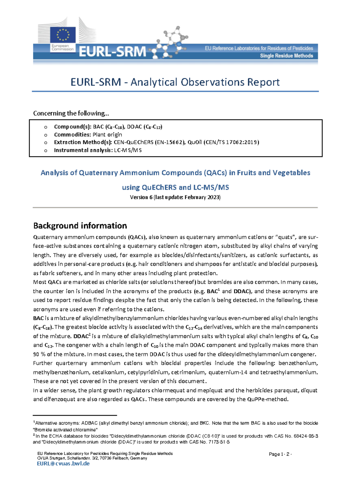 Eurl Srm Observation QAC V6 - EU Reference Laboratory for Pesticides ...