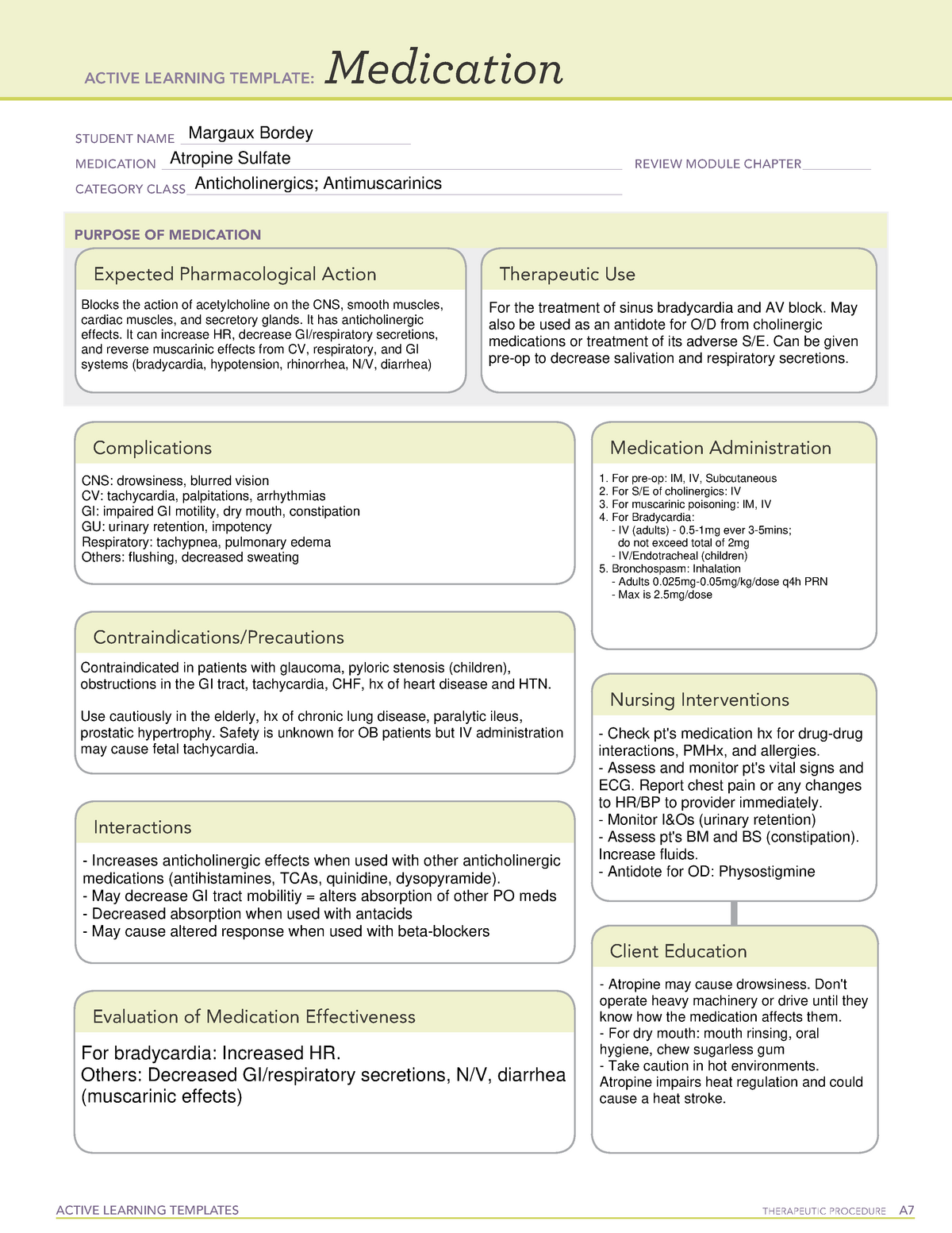Atropine Sulfate MED lec notes ACTIVE LEARNING TEMPLATES