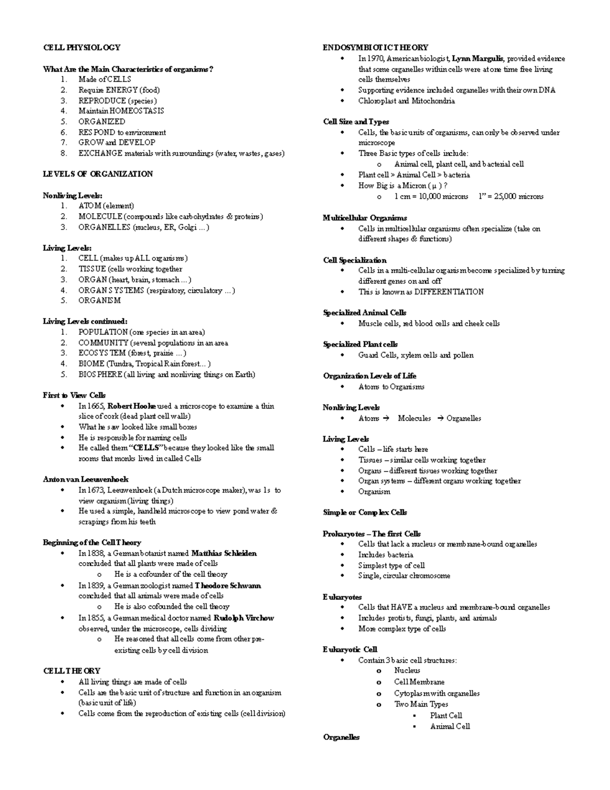 Gen Physiology 1 - . - Cell Physiology What Are The Main 