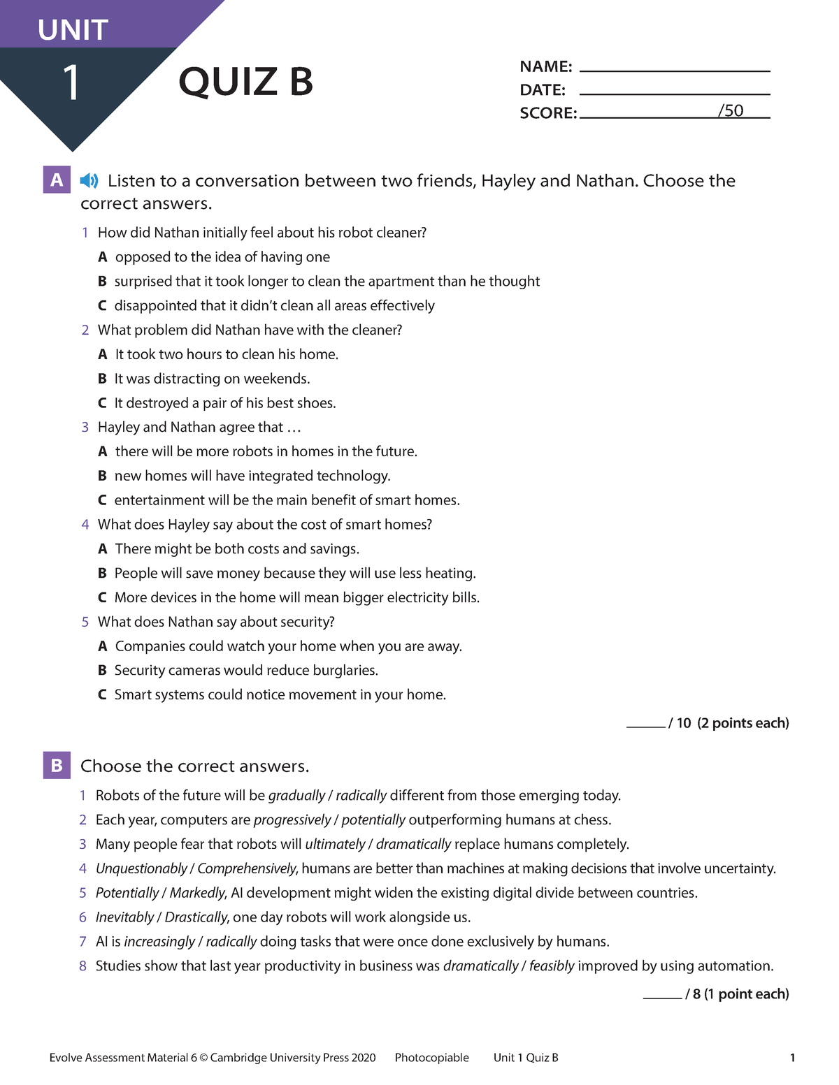 Scribd - Sdqdsqdq - Evolve Assessment Material 6 © Cambridge University ...