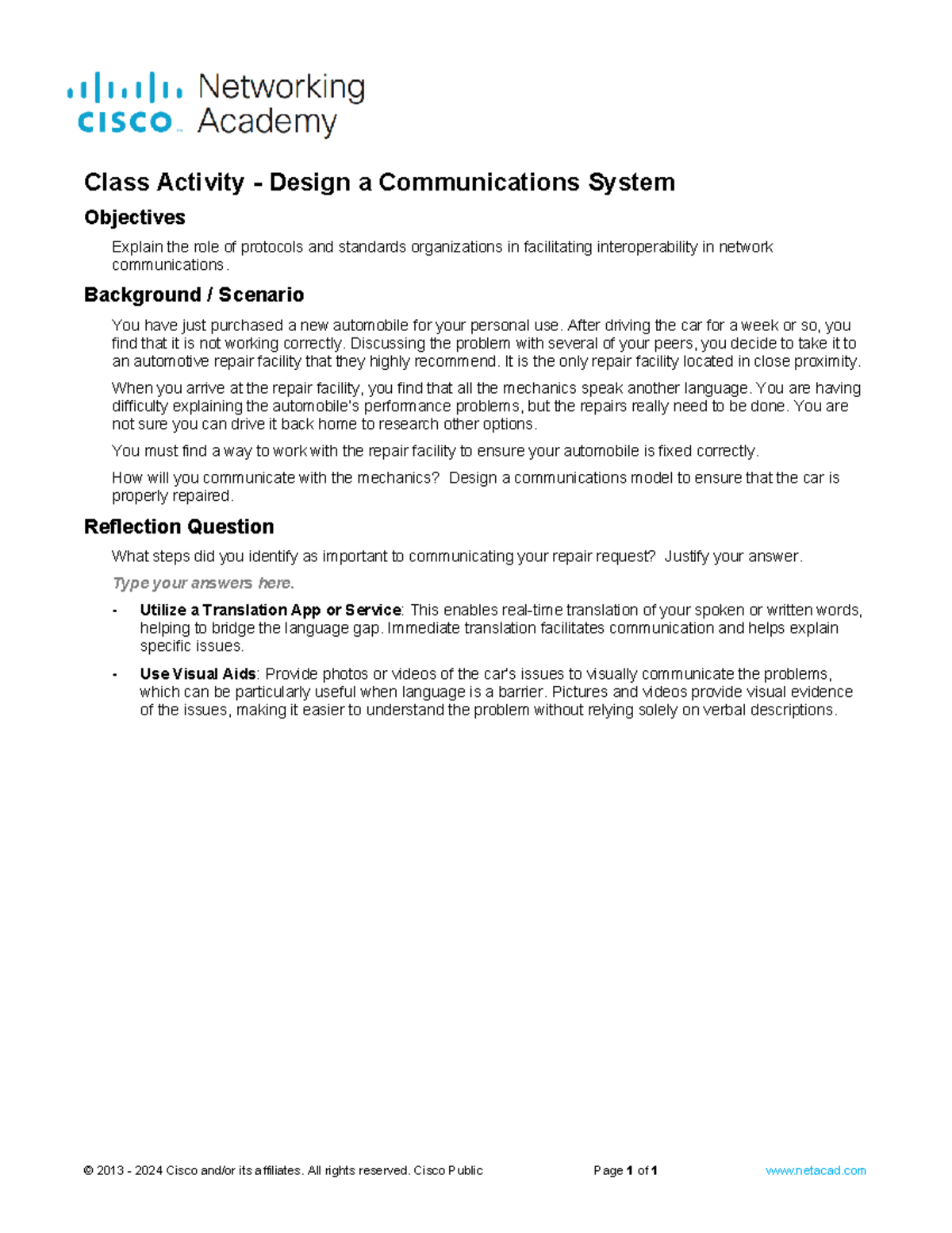 3.0.3 Class Activity - Design a Communications System - Class Activity ...