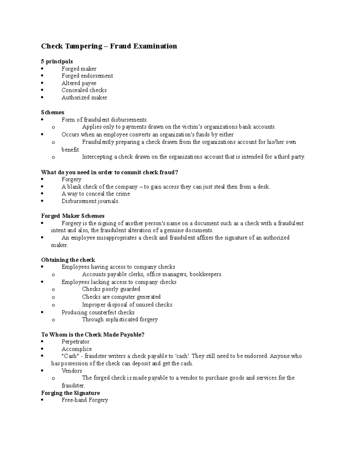 Check Tampering Lecture notes Chapter 1 Check Tampering Fraud Examination 5 principals