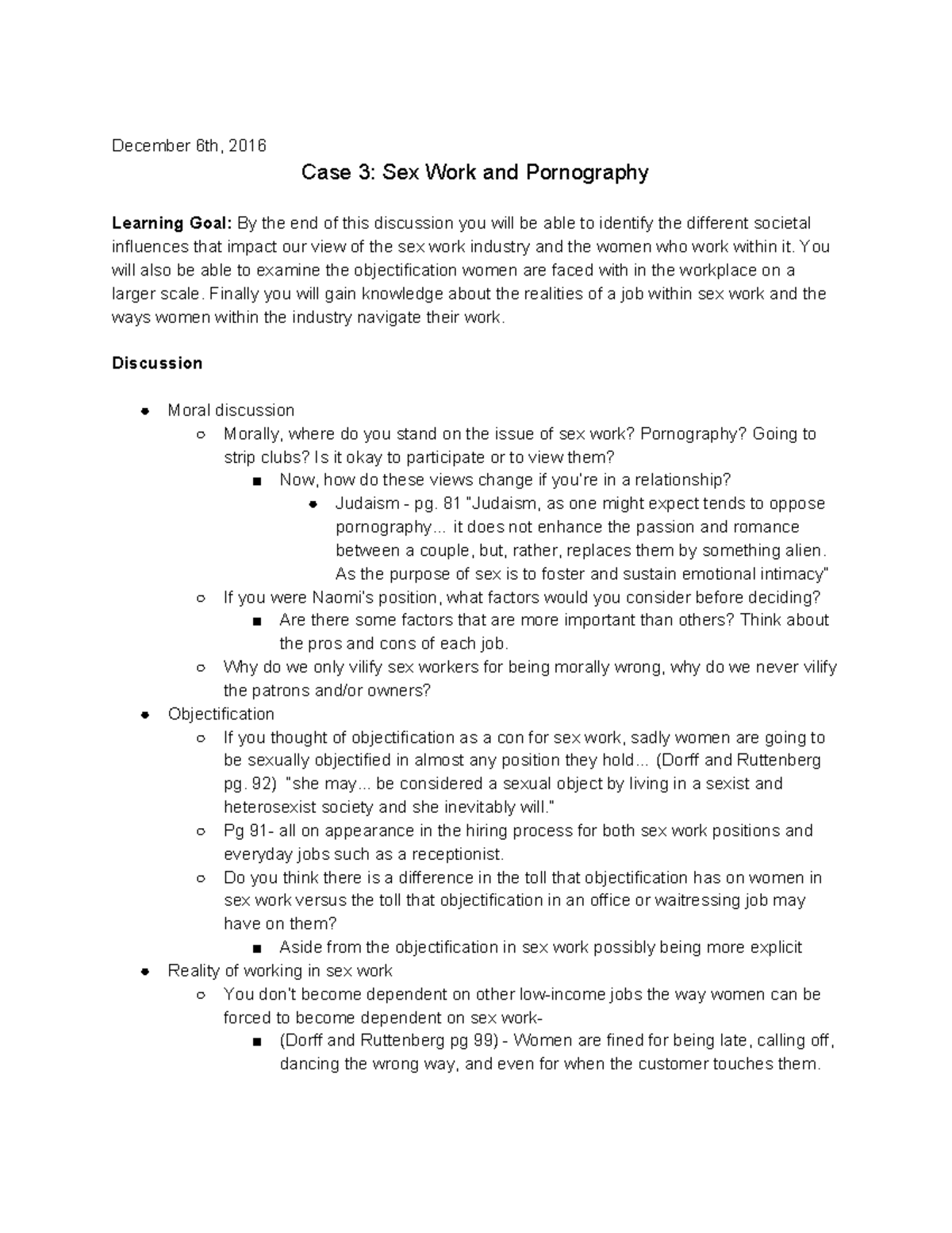 Case 3 Sex Work And Pornography December 6th 2016 Case 3 Sex Work And Pornography Learning 0348