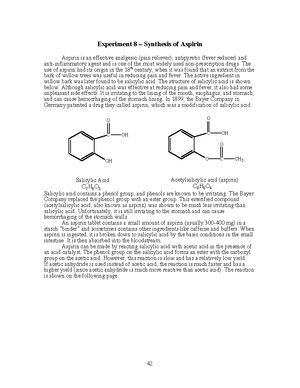 Synthesis of Aspirin Experiment - Synthesis of Aspirin (Acetylsalicylic ...