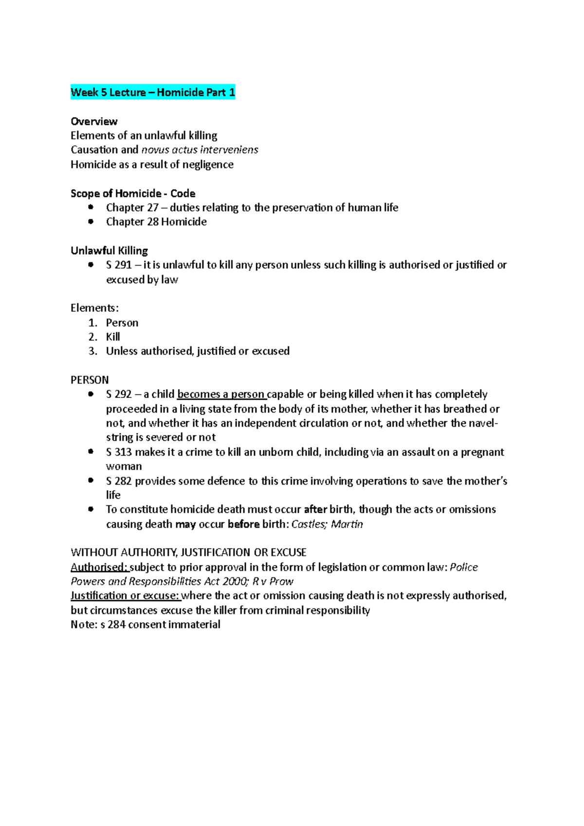Week 5 Lecture – Homicide Part 1 - Week 5 Lecture – Homicide Part 1 ...