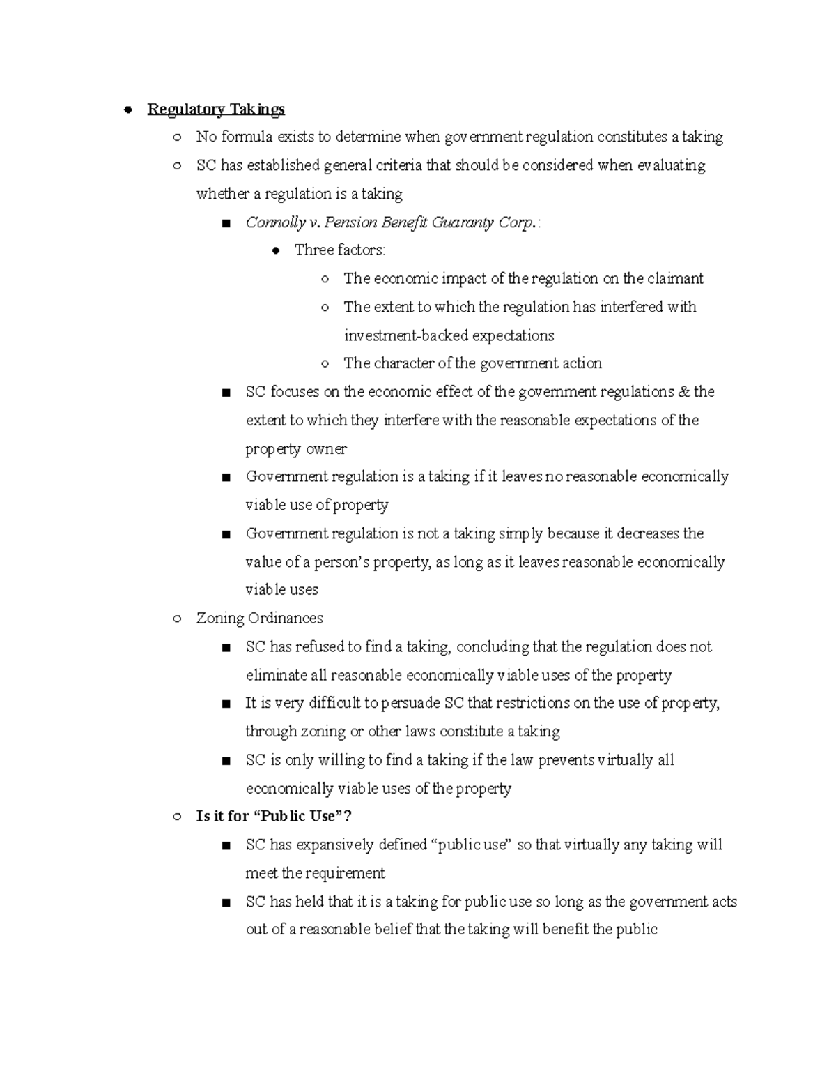 Con Law 2021- Before Class Notes (24) - Regulatory Takings No formula ...