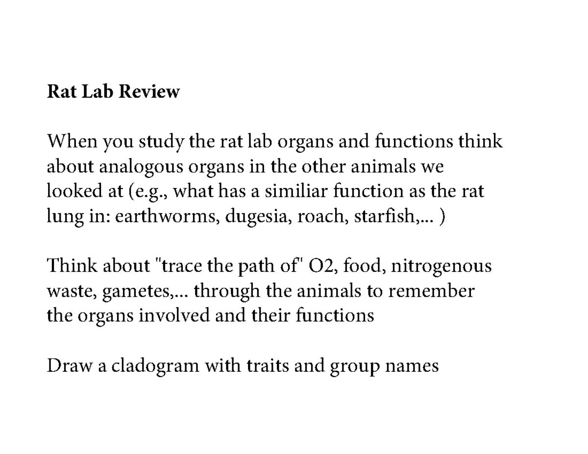 Rat Dissection Practical work Notes and images Rat Lab Review When