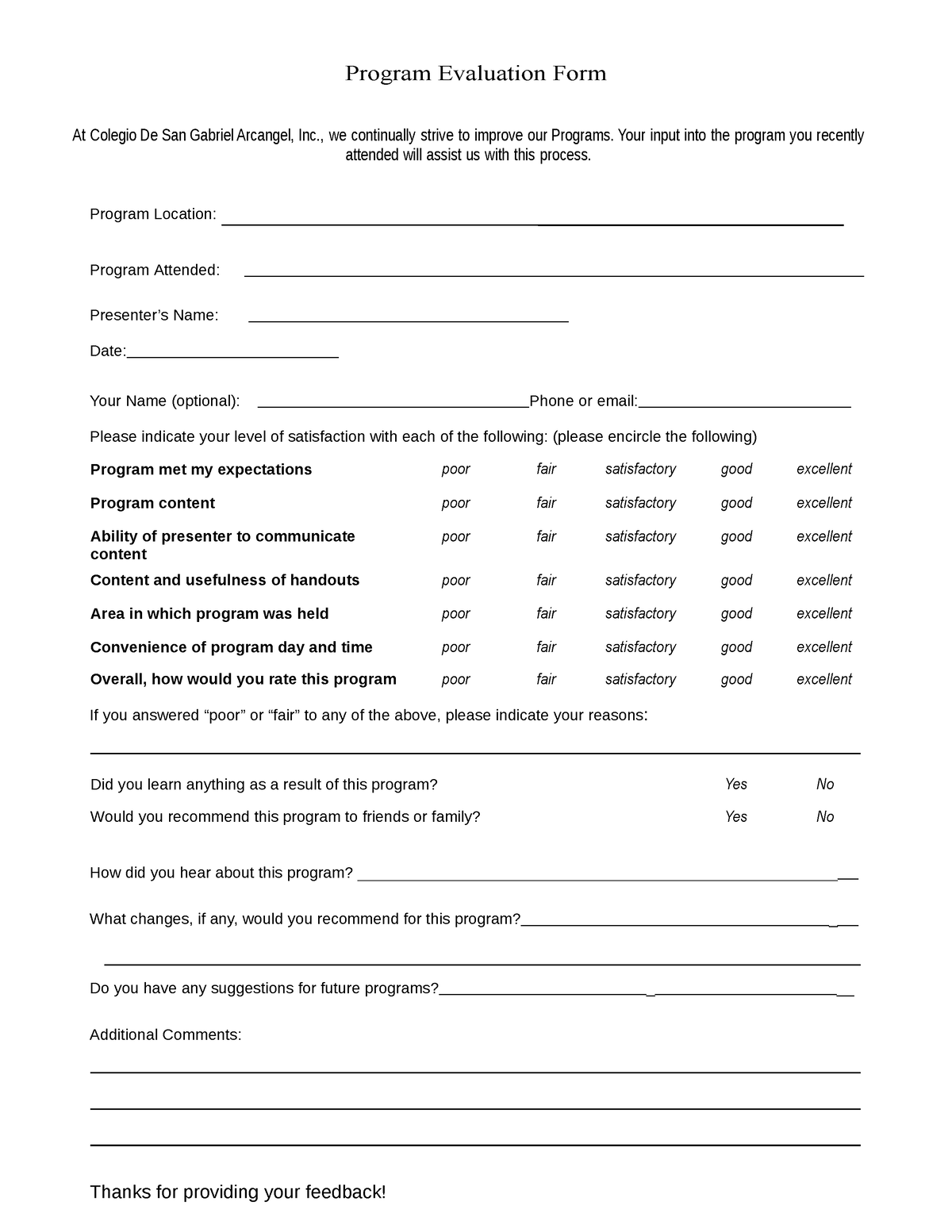 Evaluation-form - Pharmacy notes and lecture - Program Evaluation Form ...