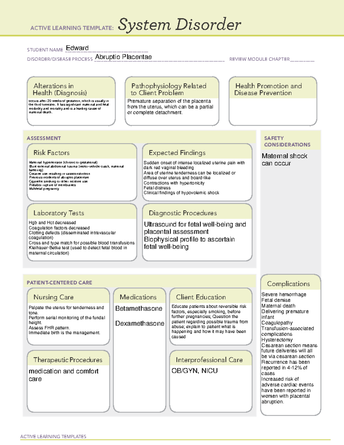 Findings of Abruptio Placentae - ACTIVE LEARNING TEMPLATES System ...