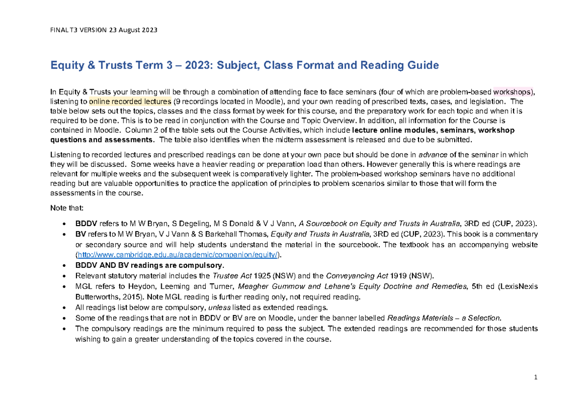 Term 3 2023 Class Format and Reading Guide Final 23082023 - Equity ...