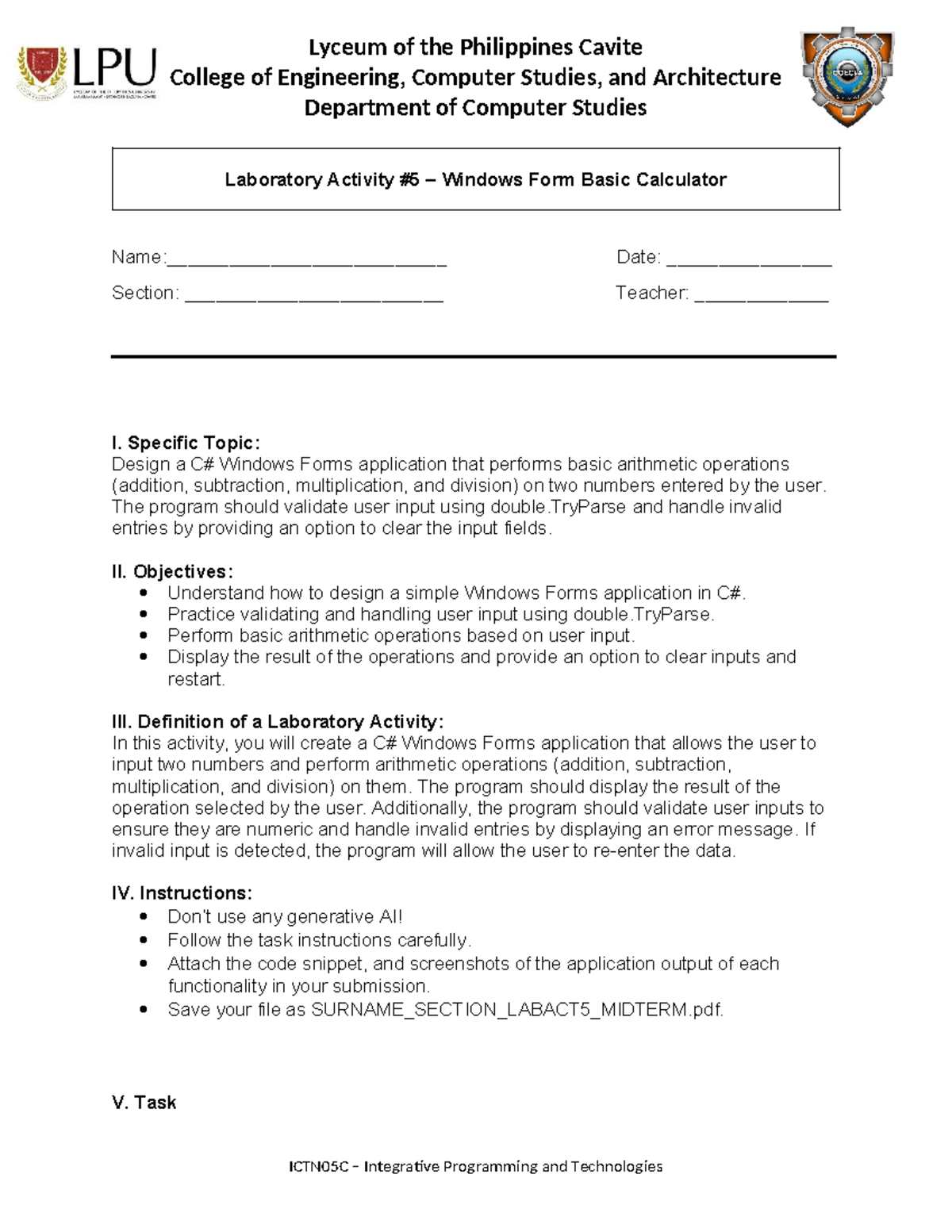 ICTN05C Laboratory Activity #5 - Lyceum of the Philippines Cavite ...