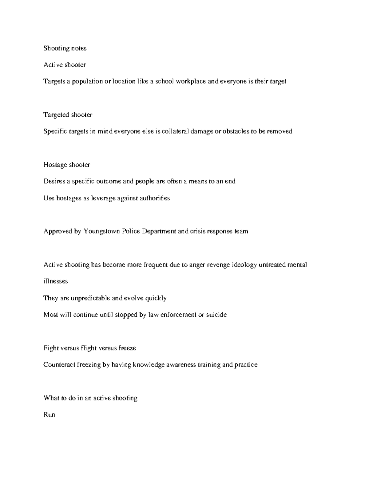 Shooting awareness notes - Shooting notes Active shooter Targets a ...