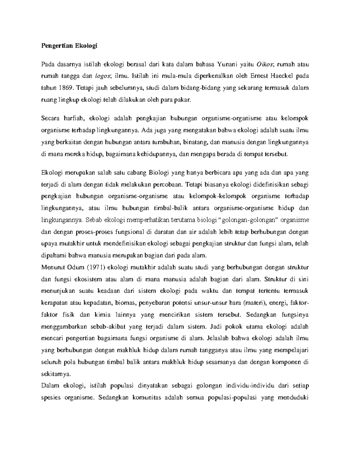 Pengertian Ekologi Definition of Ecology Pengertian Ekologi Pada