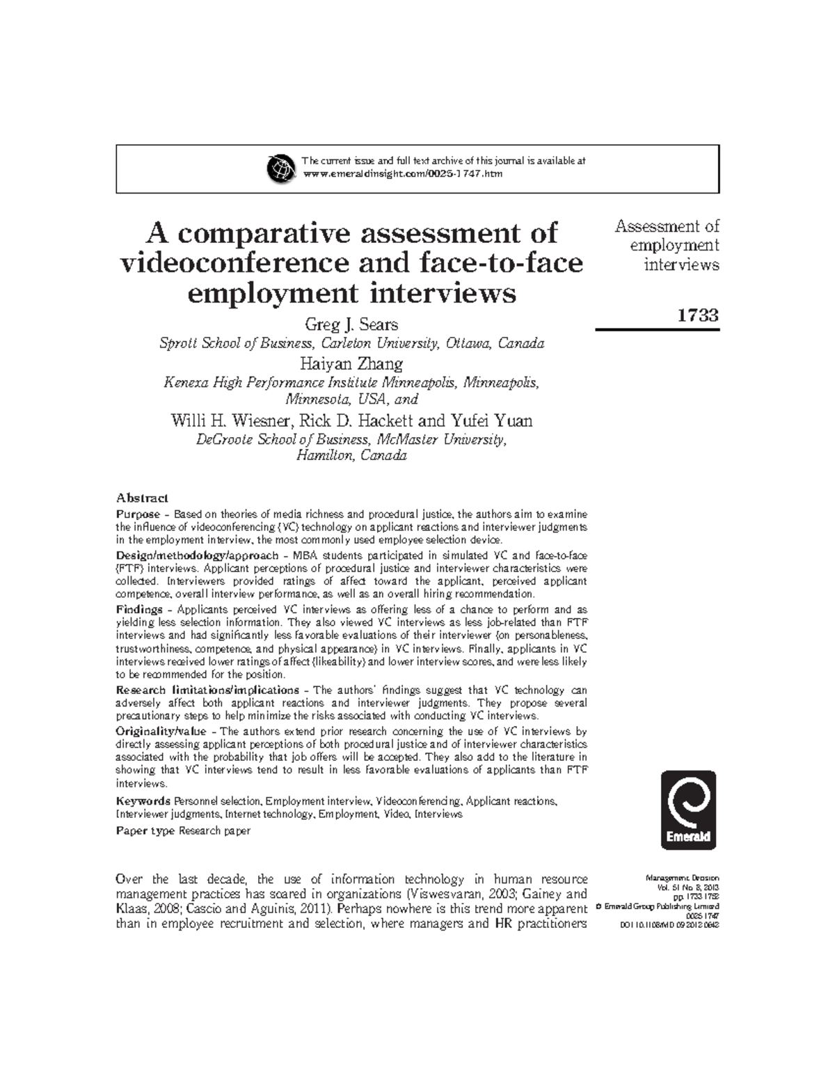 Interview article 2 - A comparative assessment of videoconference and ...