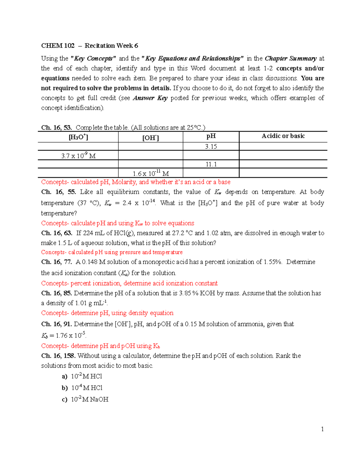 CHEM 102 Recitation Week 6 - CHEM 102 – Recitation Week 6 Using the ...