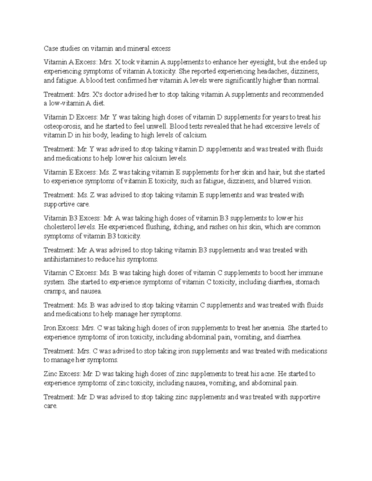 20 Case studies on vitamin and mineral excess Case studies on vitamin