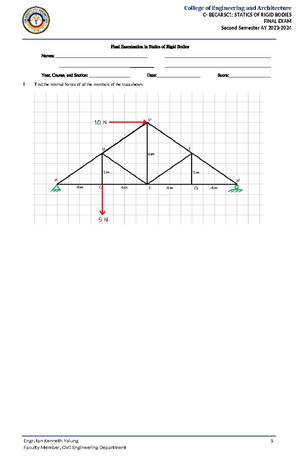 Finals in Statics Set 6 - Engineering Mechanics - College of ...