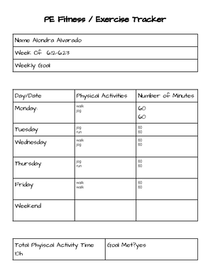 Physical Education Student Form Activity Tracking Log in Google Doc ...