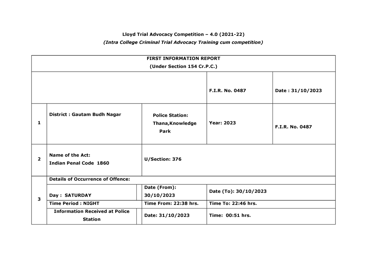 F.I.R. - This document is a draft of an FIR, which was drafted by me ...