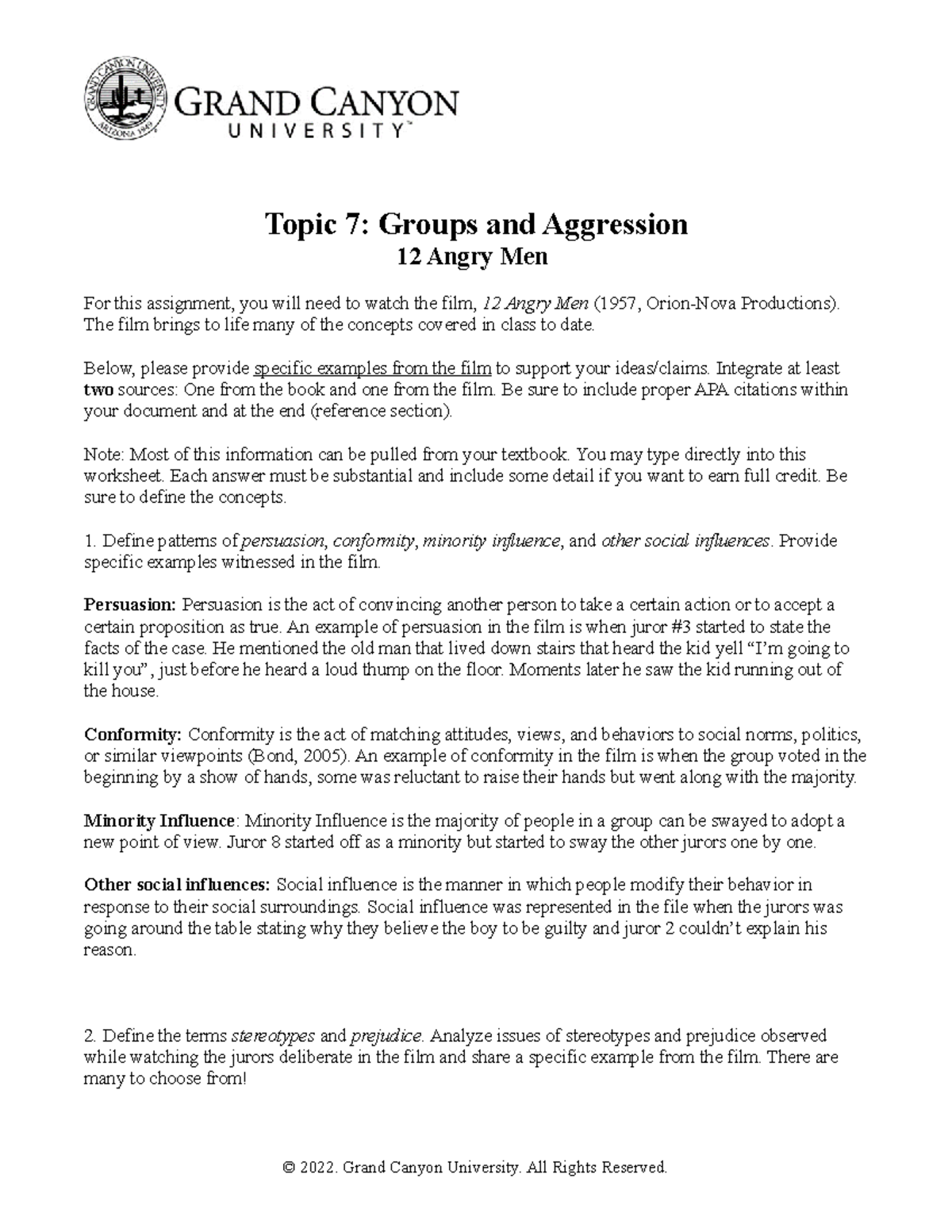 PSY362 RS T7 12Angry Men - Topic 7: Groups and Aggression 12 Angry Men ...