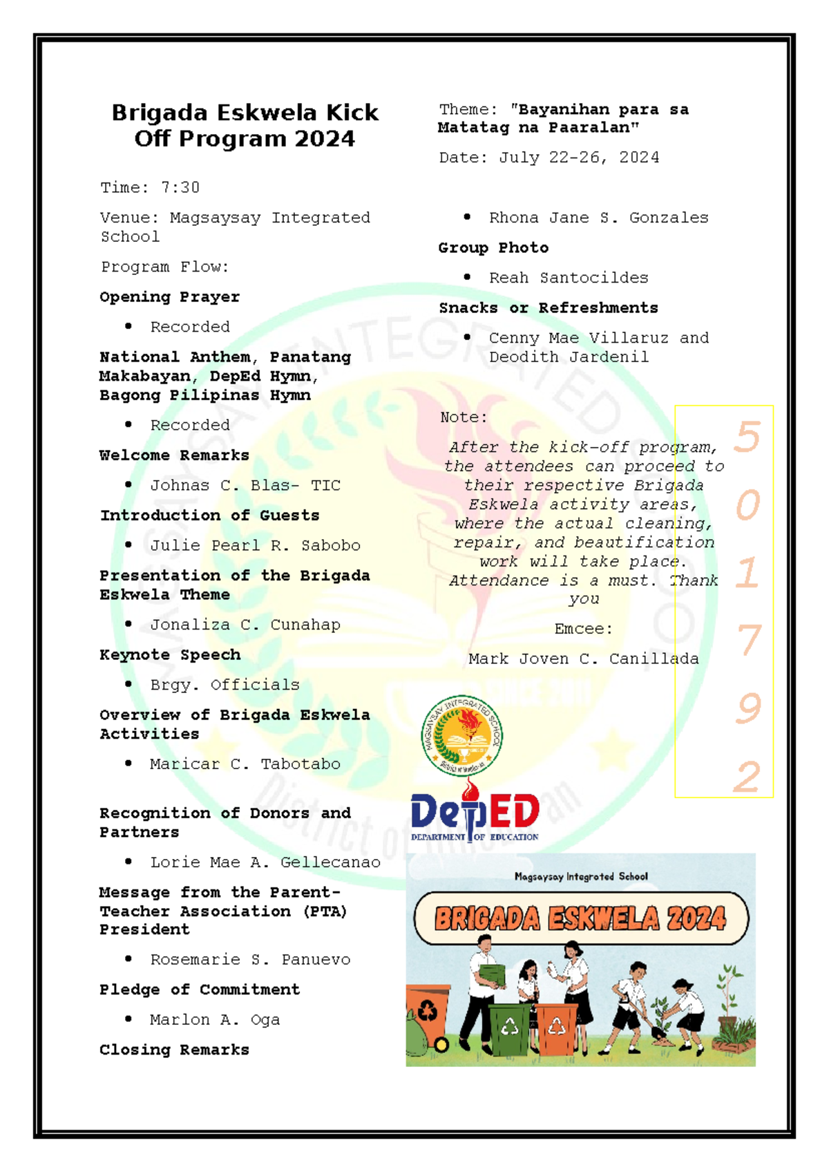 Brigada Eskwela KICK OFF Program - Brigada Eskwela Kick Off Program ...