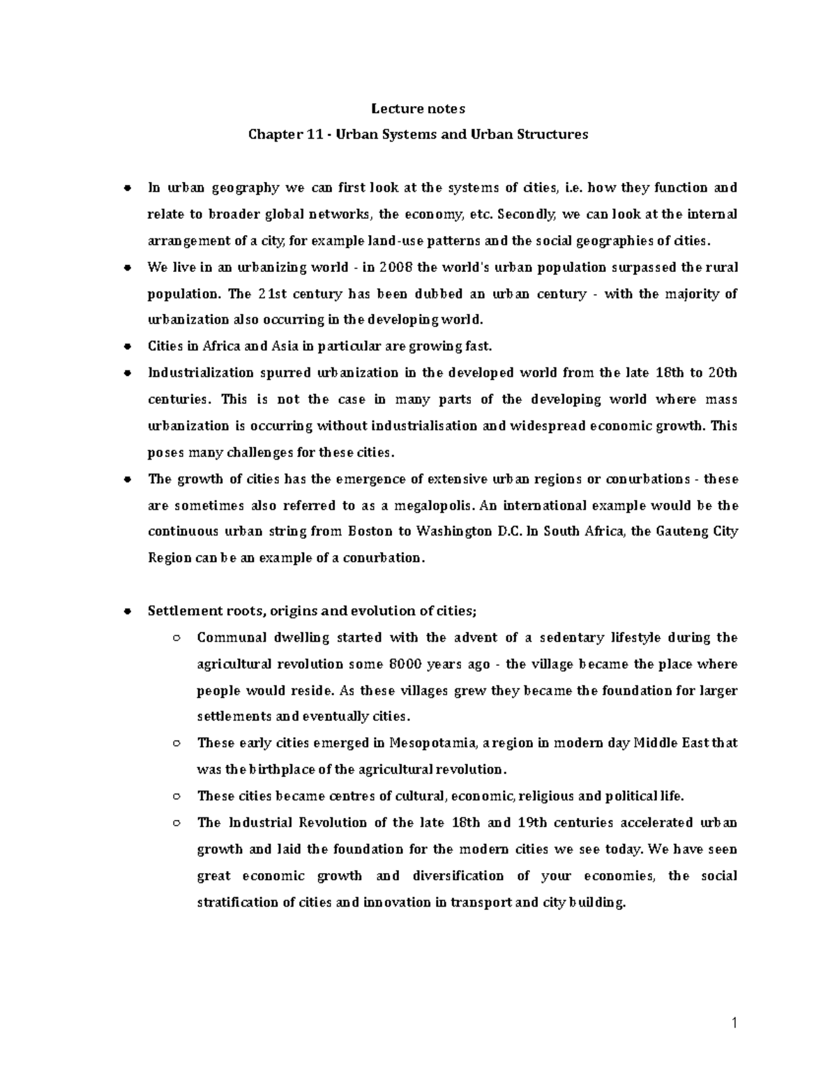 Lecture 16 Urban Systems and Urban Structures - Lecture notes Chapter ...