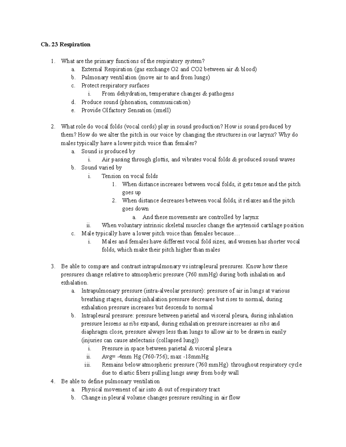 MCB 246 Exam 3 SP2023 - Ch. 23 Respiration What are the primary ...
