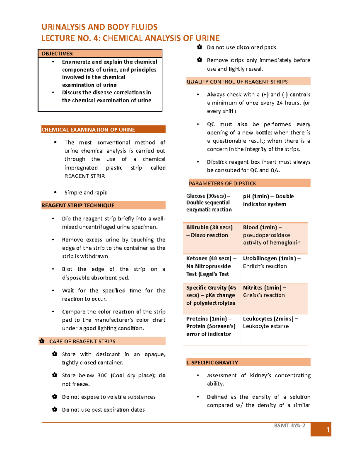 Lecture 4 Chemical Analysis PART 1 2 BSMT 3YA LECTURE NO. 4