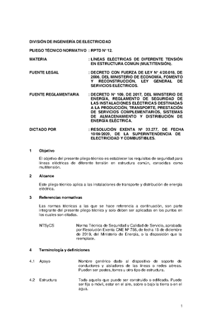 Pliego Técnico Normativo RPTD N°13 Líneas eléctricas de media y baja ...