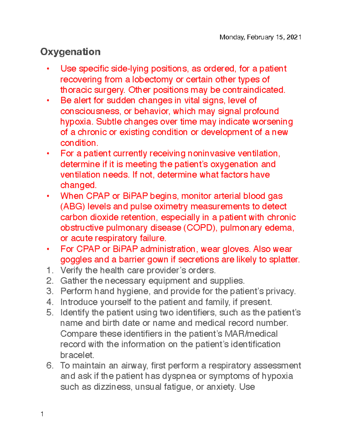 Oxygenation lab Lecture notes 3 Oxygenation Use specific sidelying