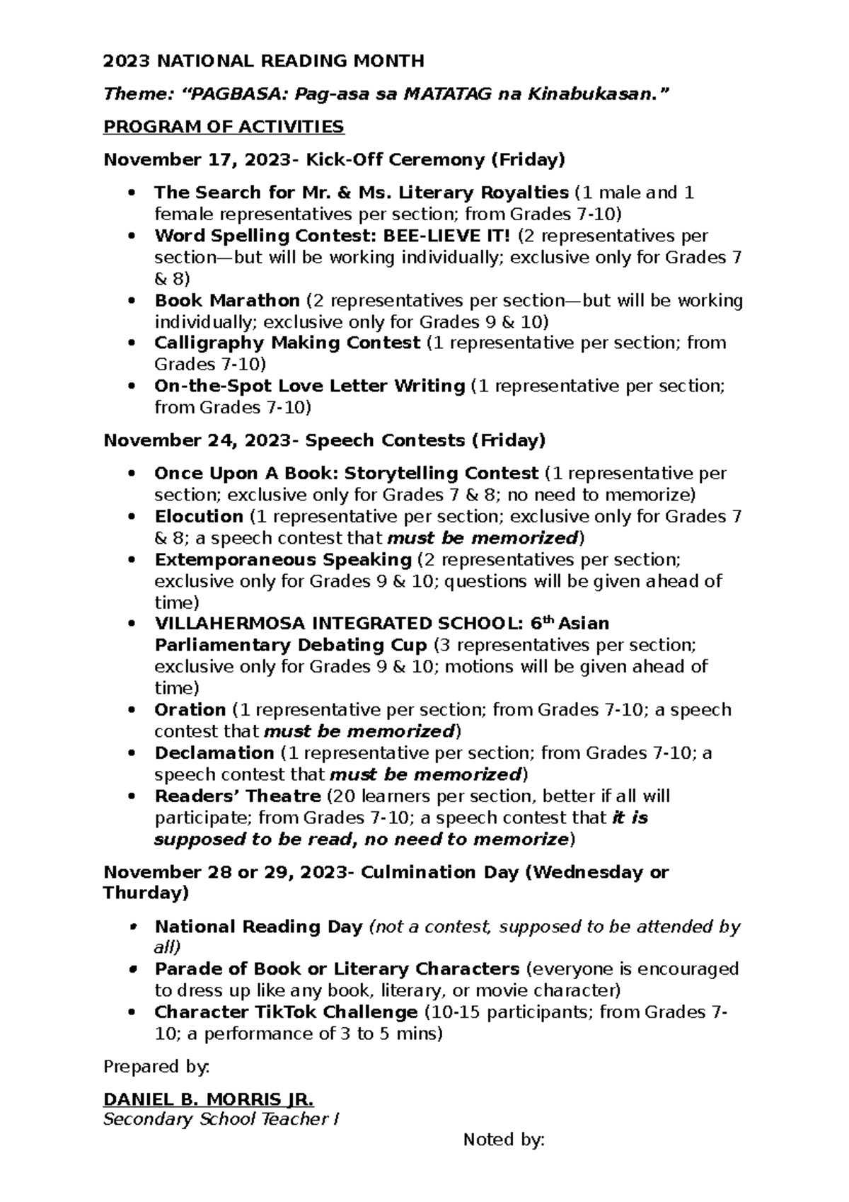 2023 National Reading Month 2023 NATIONAL READING MONTH Theme