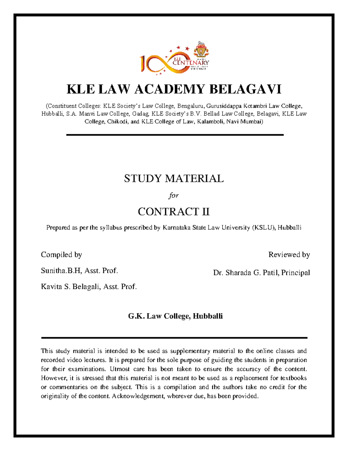 5contract Ii Study Notes On Contract Law 2 Kle Law Academy Belagavi Constituent Colleges 5contract Ii Study Notes On Contract Law 2 Kle Law Academy Belagavi Constituent Colleges