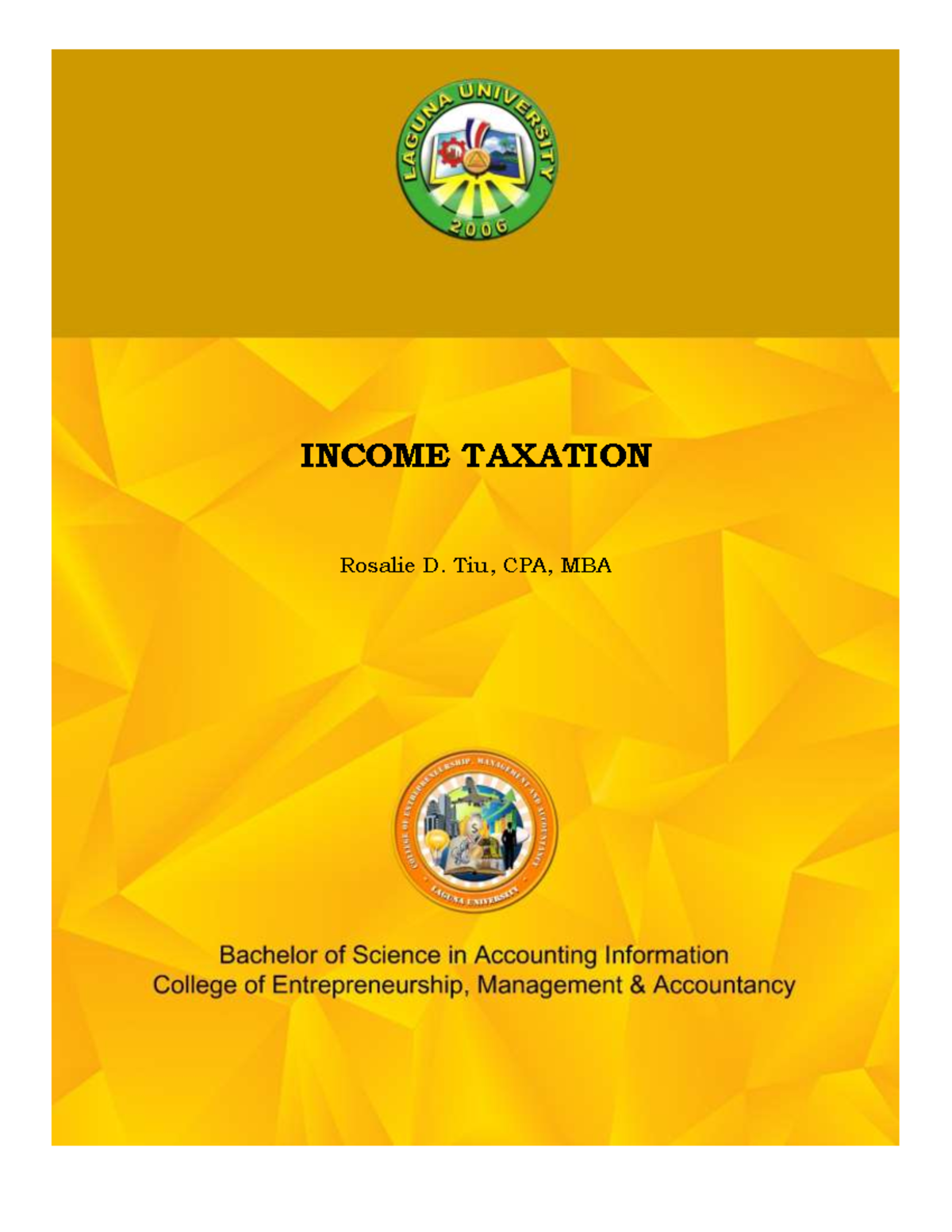 Income Tax 1 - TAX 1 - INCOME TAXATION Rosalie D. Tiu, CPA, MBA Table ...