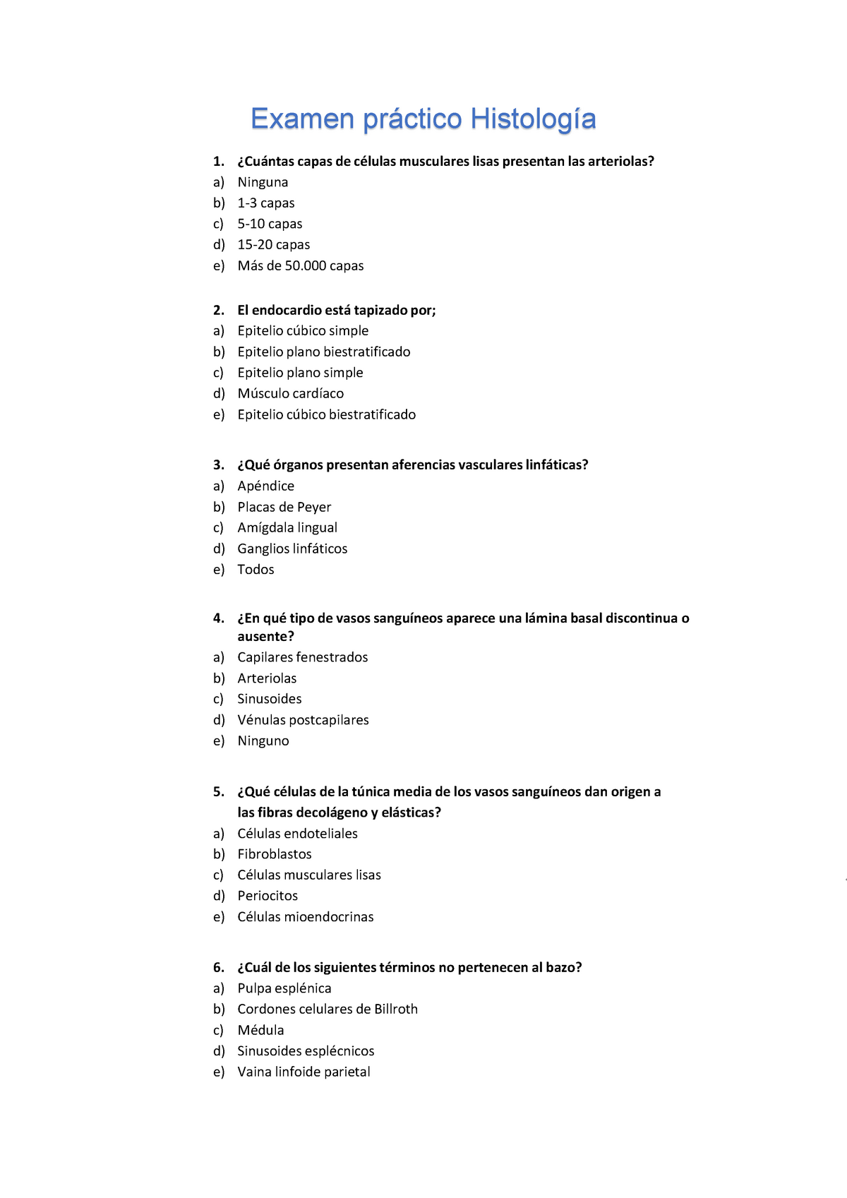 Examen Práctico Histología Con Respuestas - Examen Práctico Histología ...