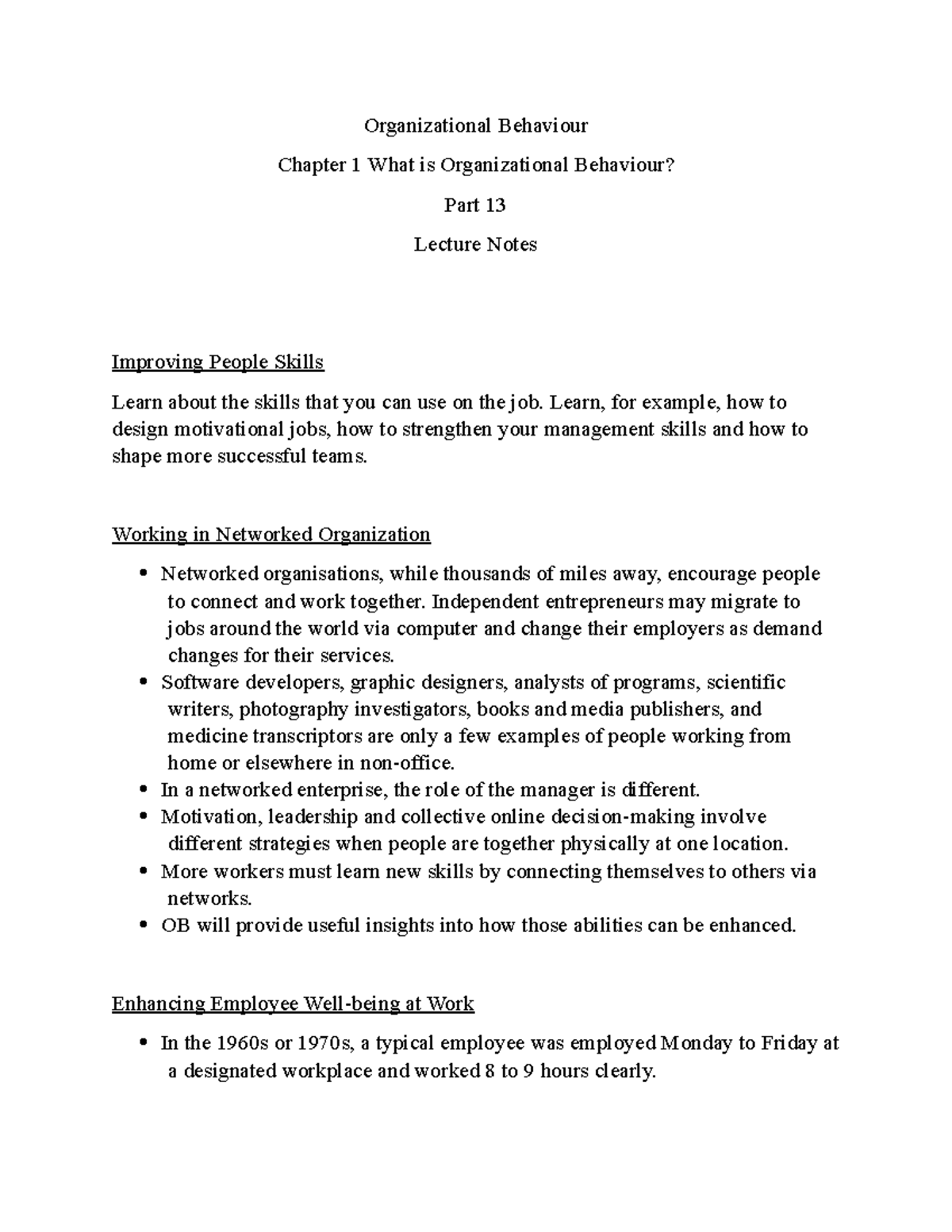 Organizational Behaviour Lecture Notes Ch 1 Part 13 - Organizational ...
