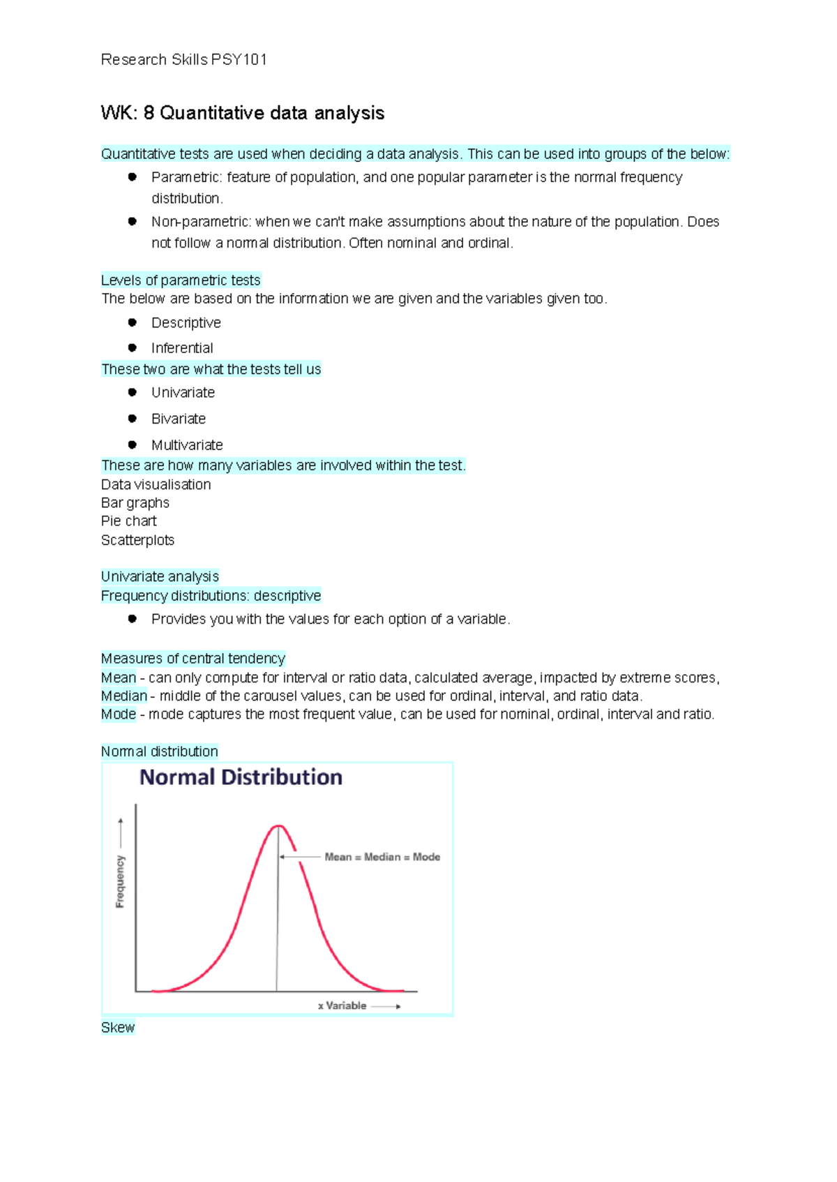 PSY101 Research Skills - Quantitative data analysis - Research Skills ...