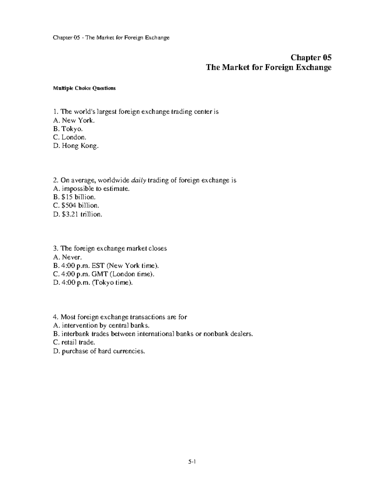 Ch5 The Market for Foreign Exchange - Chapter 05 The Market for Foreign ...
