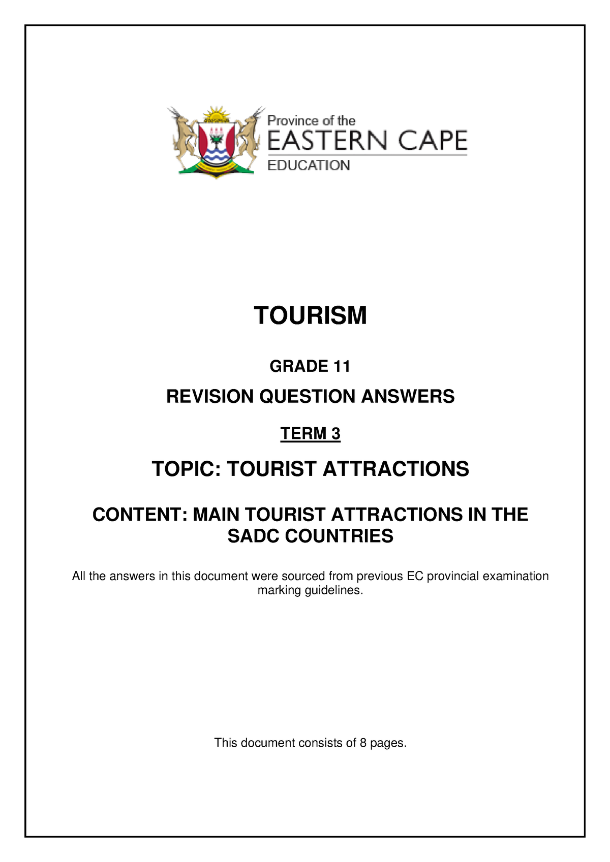 grade 11 tourism control test