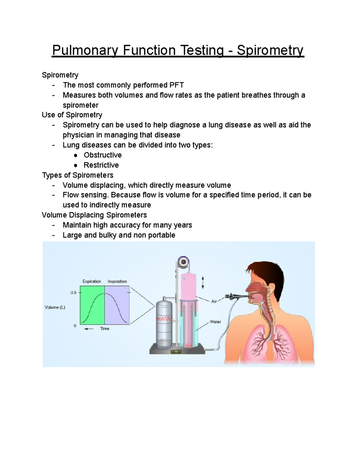 PFT part 2 Spirometry For professor griffiths Pulmonary Function Testing Spirometry