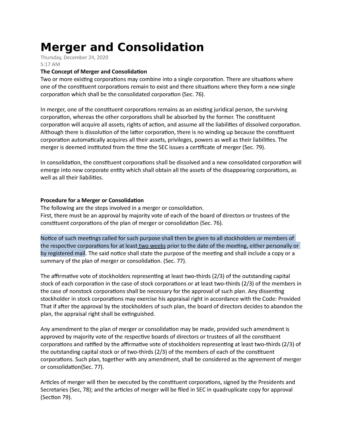 homework consolidations mergers and capital formation assignment