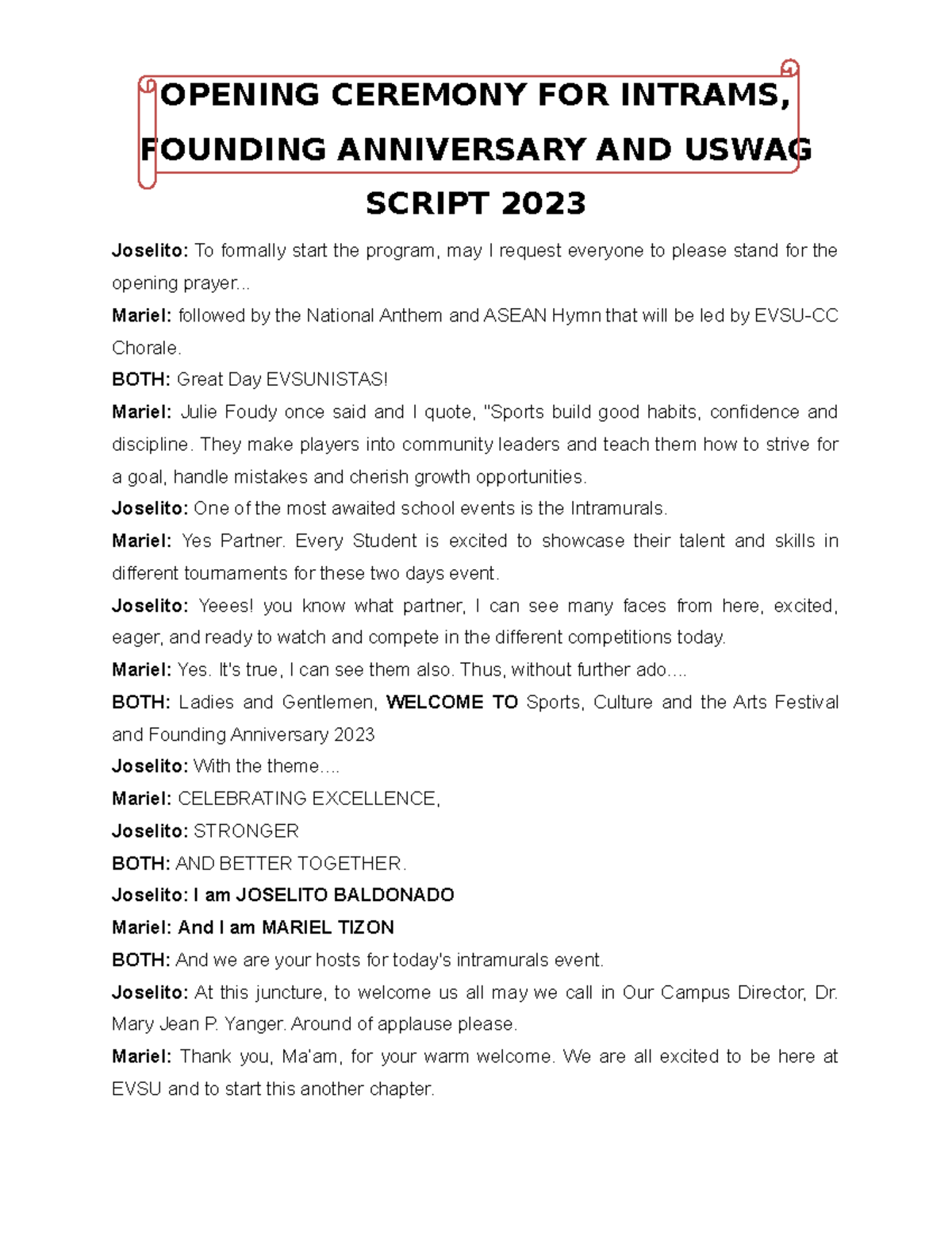 Final Script FOR Opening - OPENING CEREMONY FOR INTRAMS, FOUNDING ...