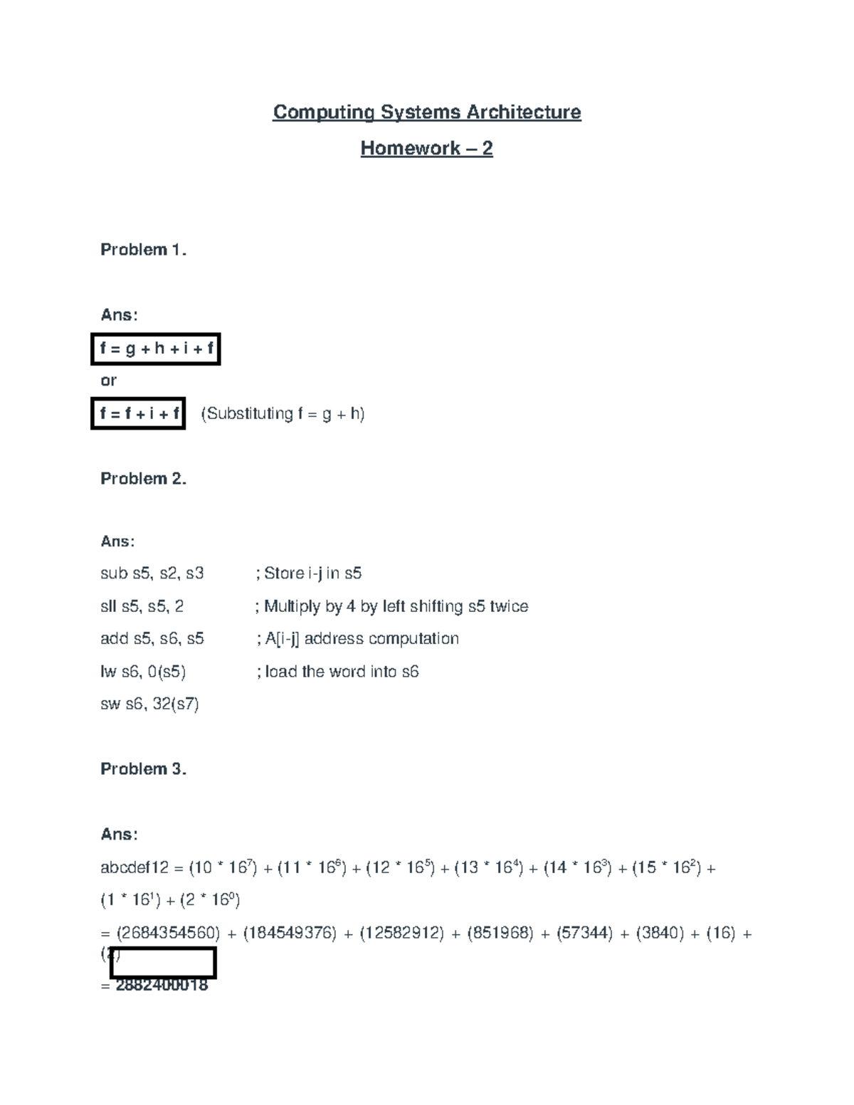 Homework - 2 - ... - Computing Systems Architecture Homework – 2 ...