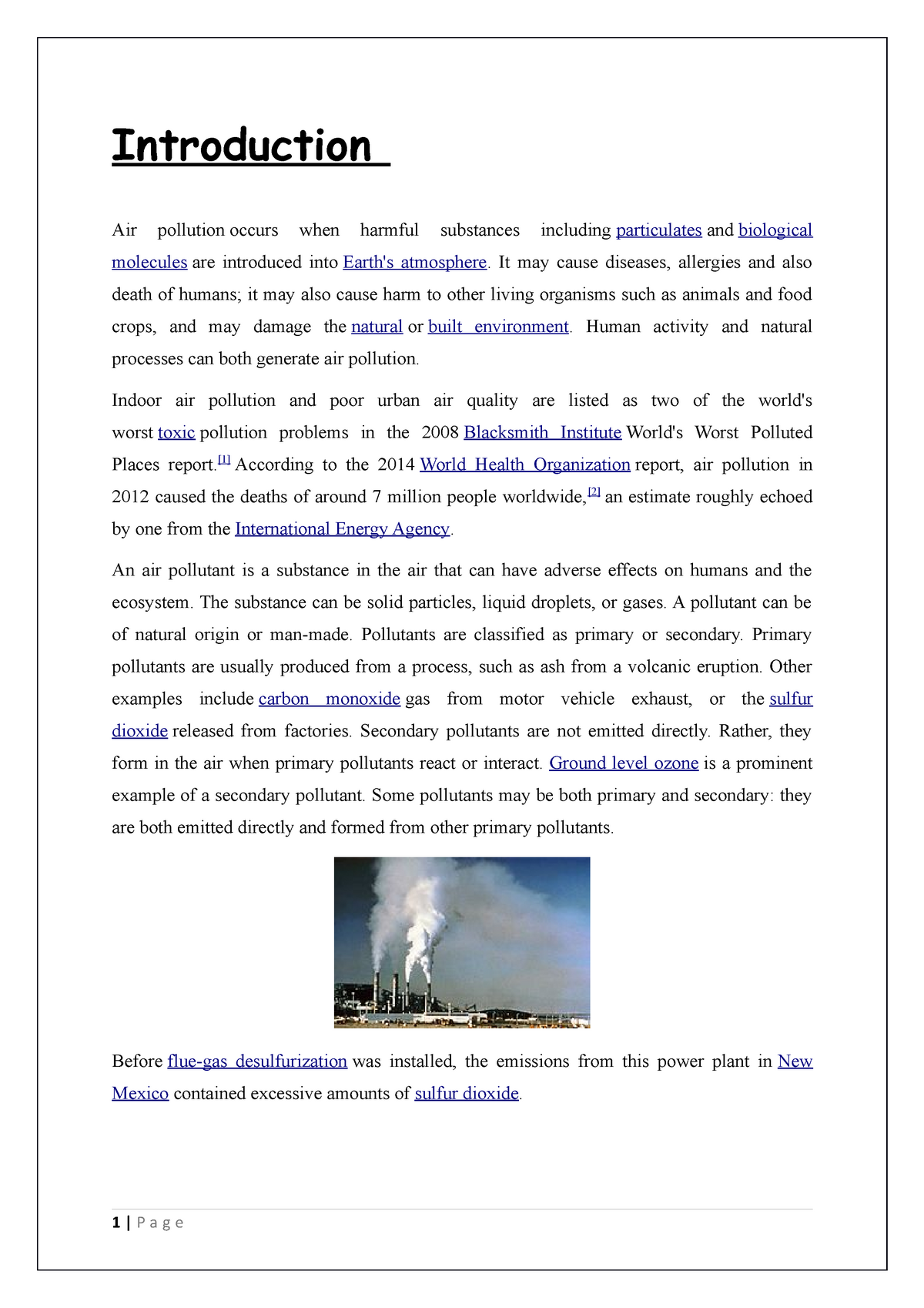 assignment on air pollution introduction