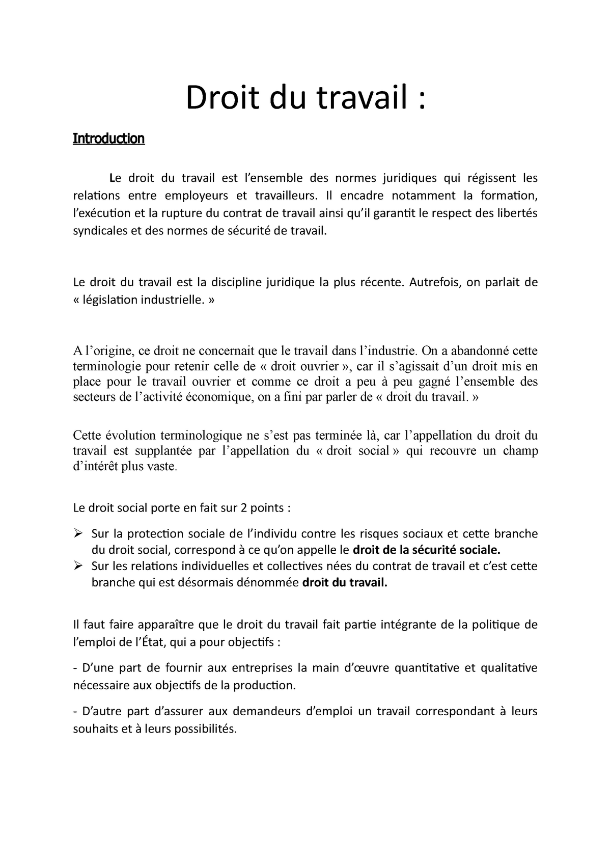 sujet de dissertation droit du travail