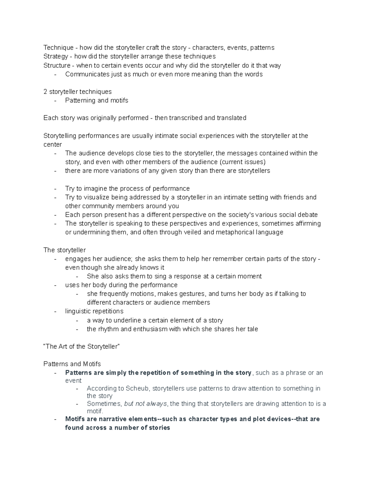 Week 1 - Lecture notes 1 - Technique - how did the storyteller craft ...