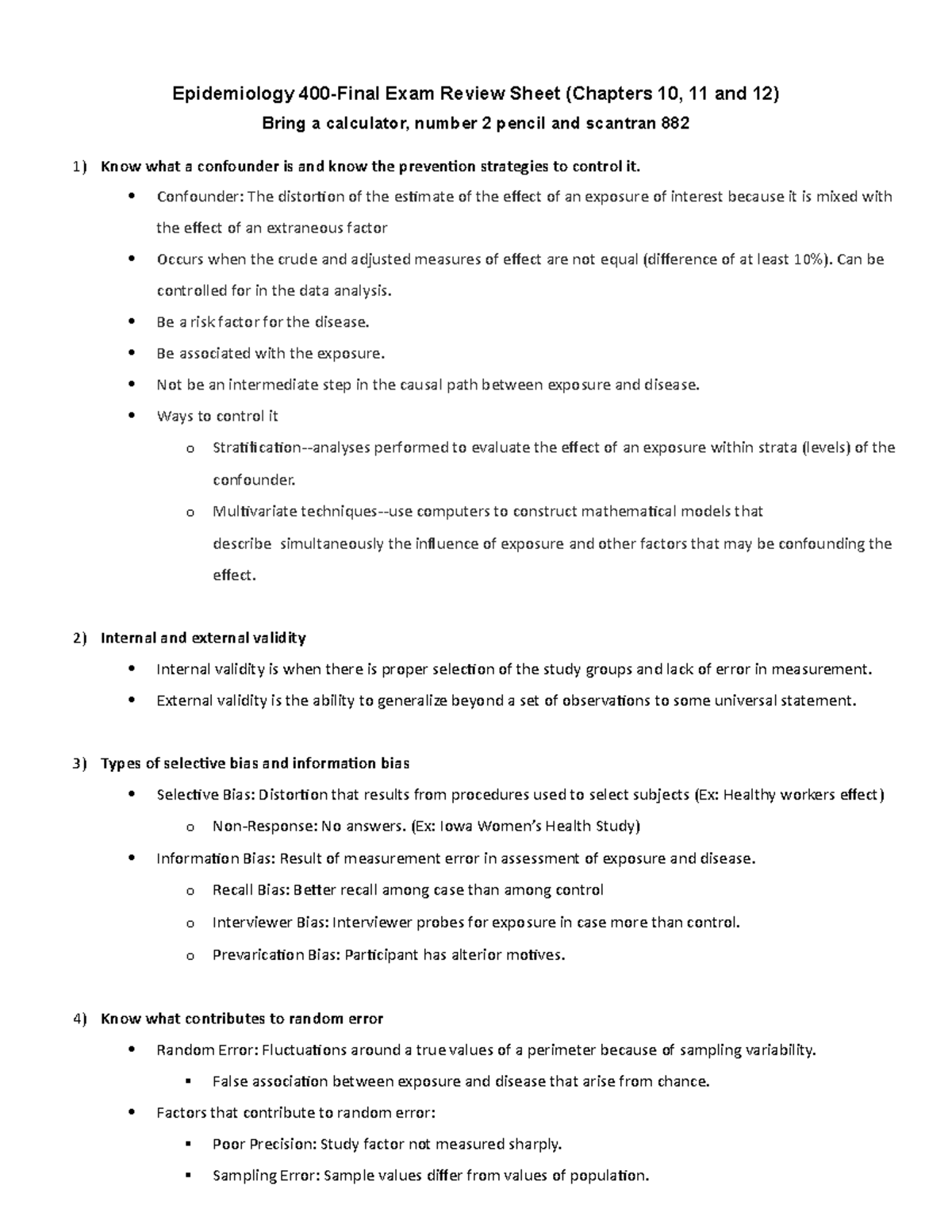 HSC 400- Final Study Guide (5-8-16) - Epidemiology 400-Final Exam ...