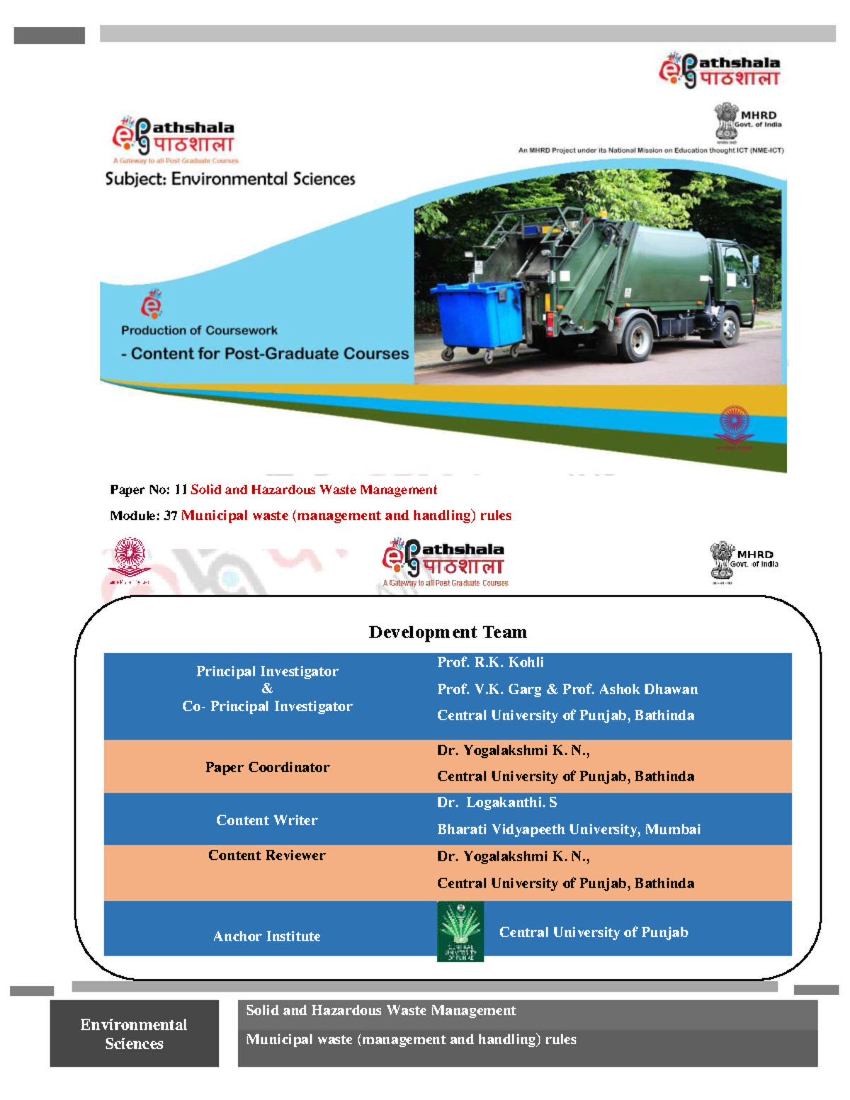 Municipal waste (management and handling) rules R. Kohli Prof. V