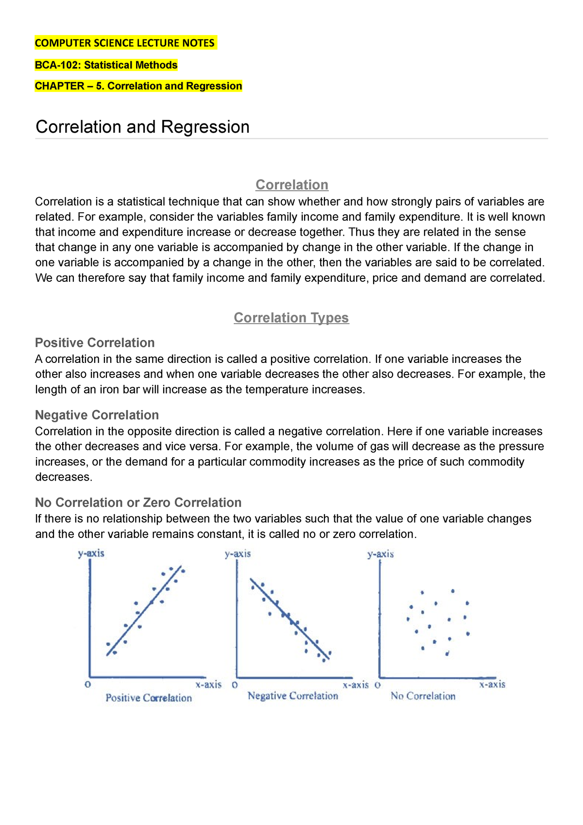 Ch 5 - Correlation And Regression - COMPUTER SCIENCE LECTURE NOTES BCA ...