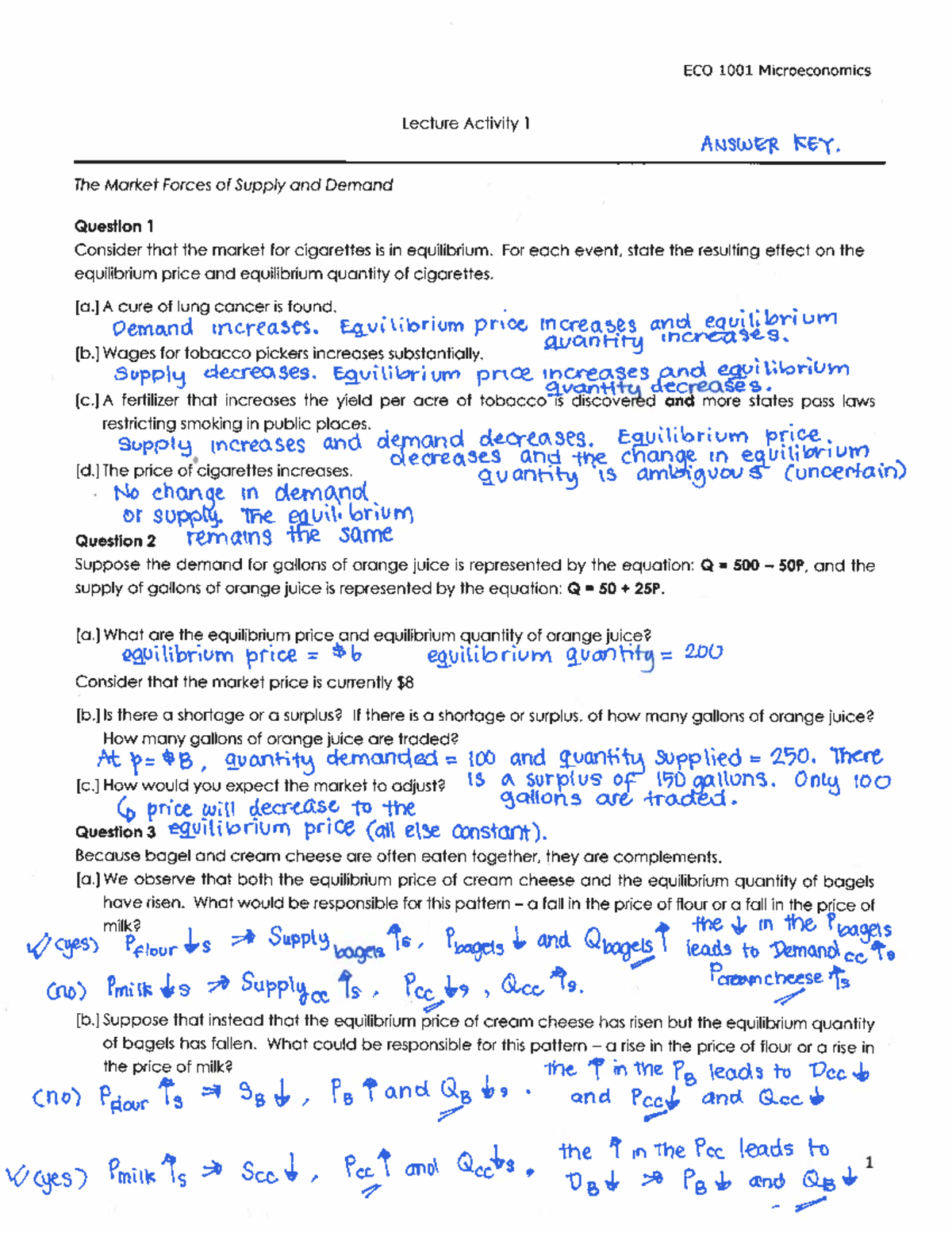 Lecture 1 answer key - ECO 1001 - Studocu
