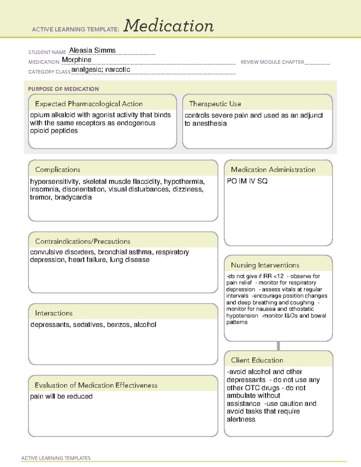 PEDS Morphine - MED TEMPLATE - ACTIVE LEARNING TEMPLATES Medication ...